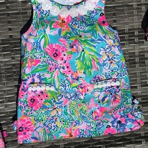 Lilly Pulitzer Girls Floral Shift Dress in Aqua, Pink & Green